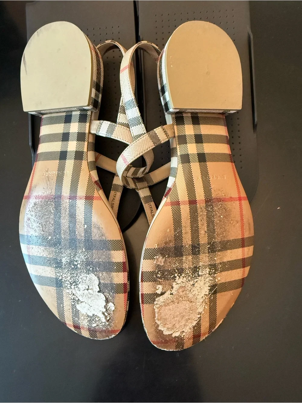 Burberry Beige Plaid T-strap Sandals - Picture 10 of 11